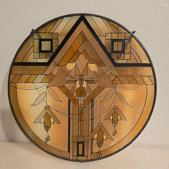 Vintages MCM Stained Glass Style Hand painted Aztec Sun Catcher - Picture 3 of 10